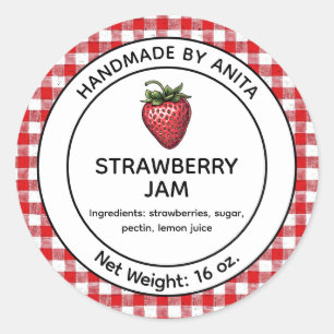 Adesivo Strawberry Jam Jelly Jar Label Xadrez Gingham
