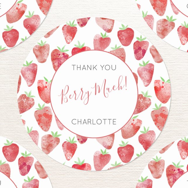 Adesivo Strawberry Obrigado Personalizado (Strawberry personalized thank you sticker)