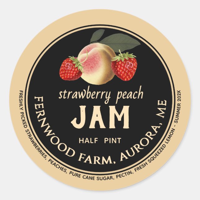 Adesivo Strawberry Peach Jam Jar Label Homemade Jelly (Frente)