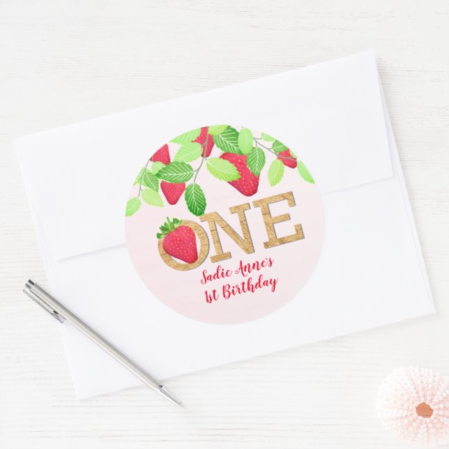 Adesivo Strawberry primeiro aniversario Girl Red Rustic (Envelope)