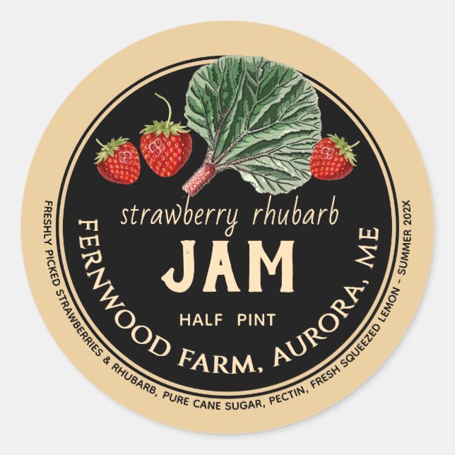 Adesivo Strawberry Rhubarb Jam Jar Label Homemade Jelly (Frente)
