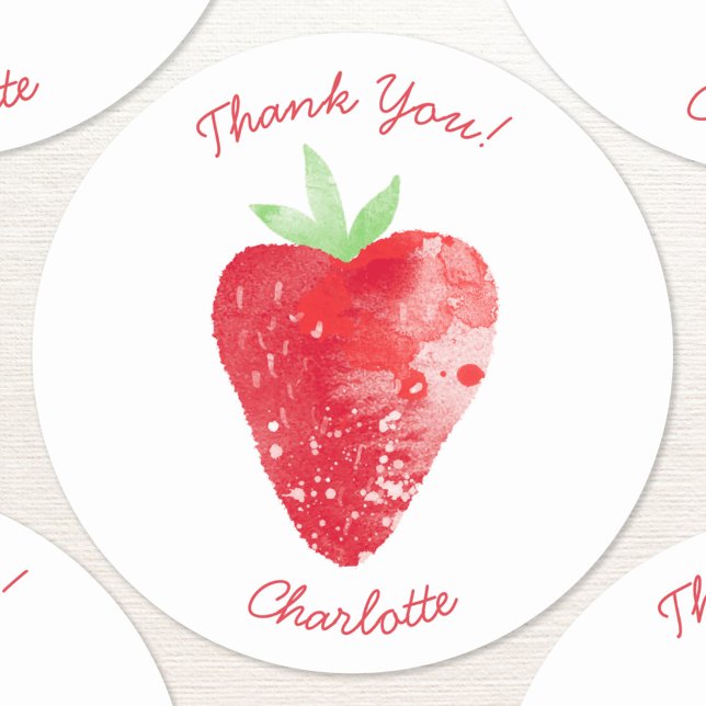 Adesivo Strawberry Watercolor Personalizada Obrigado (Fresh watercolor strawberry art personalized custom text thank you sticker)