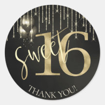 String Lights & Balloons Sweet 16 Black/Dourado ID
