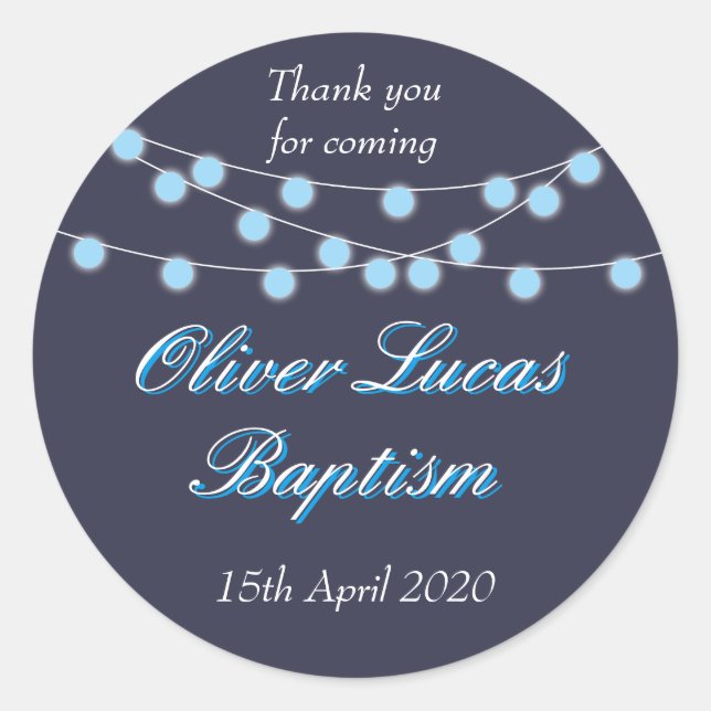 Adesivo String Lights Blue Baptism Christening Favor (Frente)