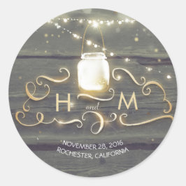 Adesivo String Lights Mason Jar Rustic Wood Initials