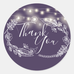 Adesivo String Lights Purple Floral Script Obrigado