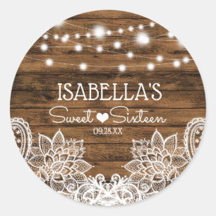 Adesivo String Lights Wood and Lace Sweet 16 Obrigado