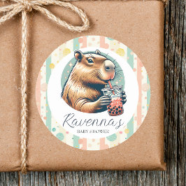 Adesivo Striped Funny Capybara Custom Name Baby Shower