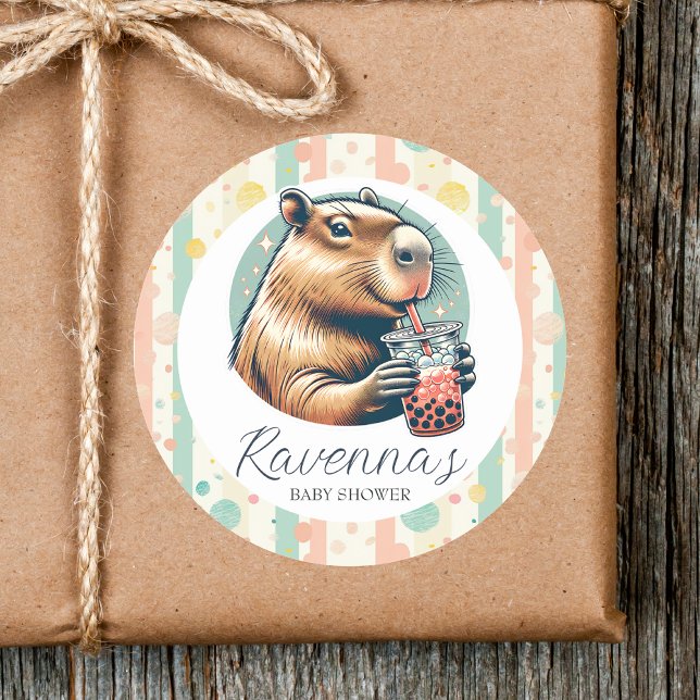 Adesivo Striped Funny Capybara Custom Name Baby Shower (Criador carregado)