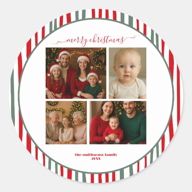 Adesivo Stripes four family Photo merry Christmas (Frente)