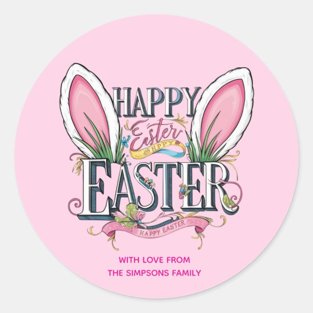 Adesivo Stylish bunny ears pink Happy Easter (Frente)