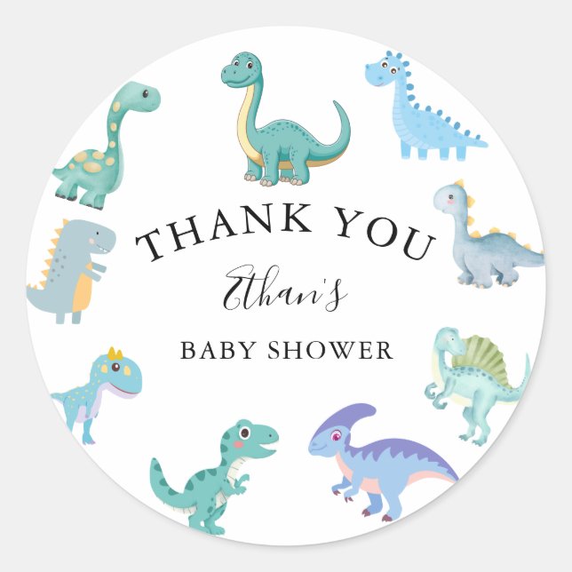 Adesivo Stylish Dinosaur Baby Shower White (Frente)