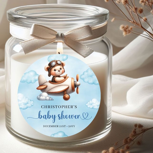Adesivo Stylish Teddy Bear Pilot Airplane Blue Brown Baby  (Stylish Teddy Bear Pilot Airplane Blue Brown Baby Shower Sticker

)