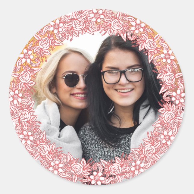 Adesivo SUA FOTO em uma coroa de flores (Frente)