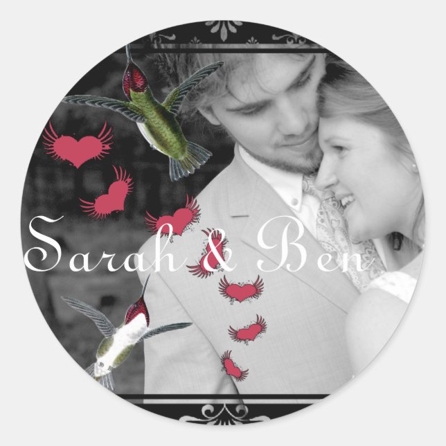 Adesivo Sua Foto Humming Birds Grunge Hearts com Asas (Frente)