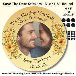 Adesivo Sua Foto & Nomes, Salve a Data, Amarelo Dourado