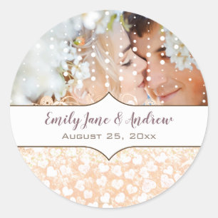 Adesivo Sua Foto Romântica Rosa de Folha Cardíaca Dourad