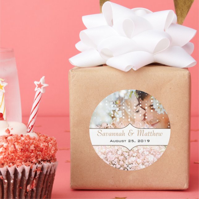 Adesivo Sua Foto Romântica Rosa de Folha Cardíaca Dourada  (Festa)