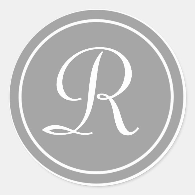 Adesivo Sua letra, Monograma R, Cinza inicial (Frente)