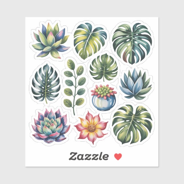 Adesivo Succulent Garden Watercolor (Folha)