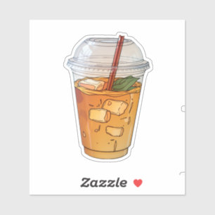 Adesivo suco com gelo em copo de plástico