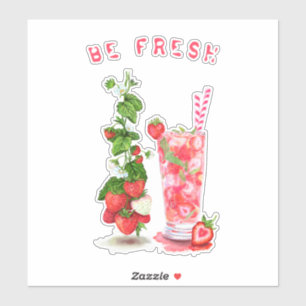 Adesivo Suco Fresco de Morango Bebida Gelada - Frutas de V