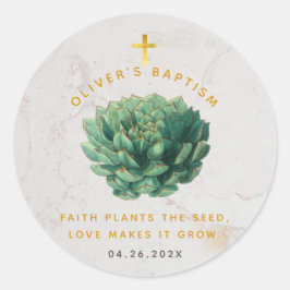 Adesivo Suculenta Fé Dourada planta o Favor do Batismo das
