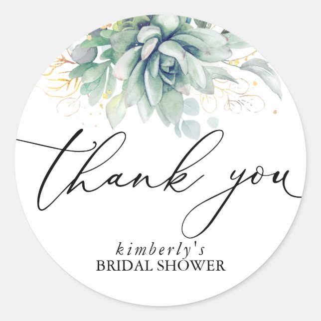 Adesivo Suculentos Dourados Greenerescência Obrigado (Frente)