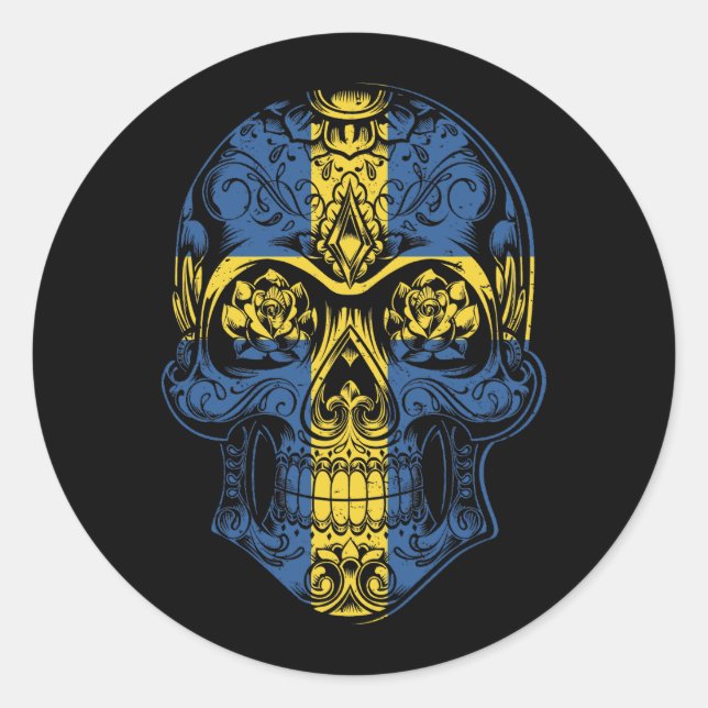 Adesivo Suecia Crânio E Bandeira Rosa (Frente)