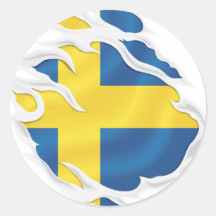 Adesivo Suecia Ripped Flag Classic Round Sticker