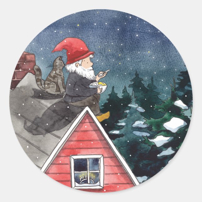 Adesivo Sueco Tomten Natal Gnome Watercolor (Frente)