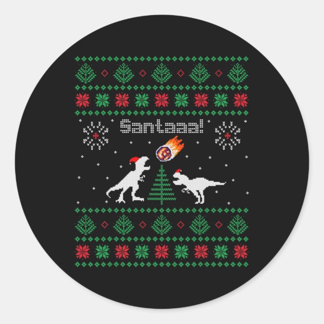 Adesivo Suéter de Natal Feio do Dinossauro Santaaa (Frente)