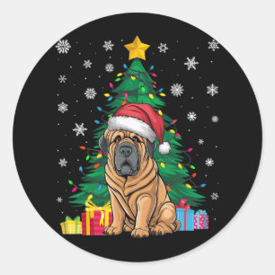 Adesivo Suéter Feio De Árvore Xmas Luzes De Mastiff Tibeta