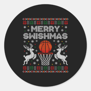 Adesivo Suéter Feio de Natal de Basquetebol Merry Swishmas