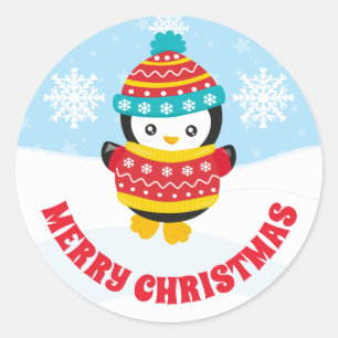 Adesivo Suéter Vermelho de Natal de Crianças Fofas Pinguim