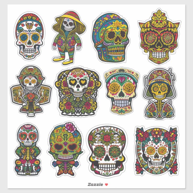 Adesivo Sugar Skull Art 12 Piece Folk Art Pack (Folha)