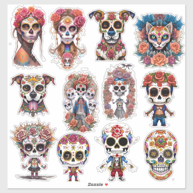 Adesivo Sugar Skull Art 12 Piece Watercolor Pack (Folha)