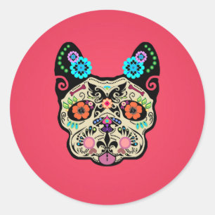 Adesivo Sugar Skull Frenchie - Rosa