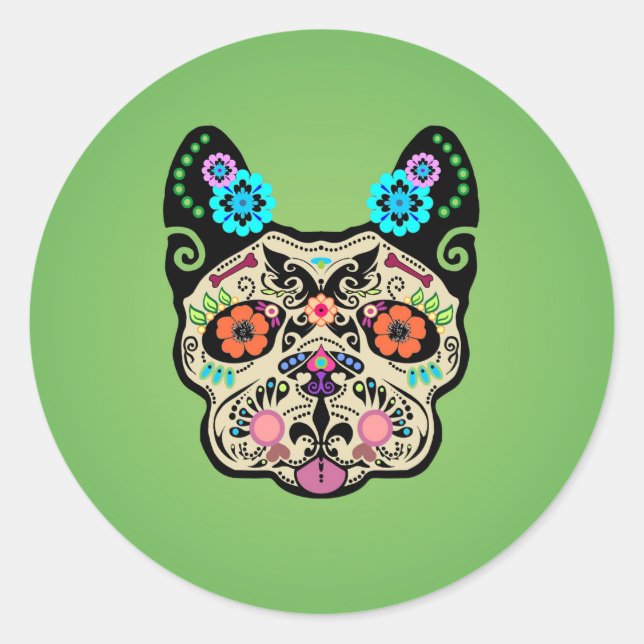 Adesivo Sugar Skull Frenchie - Verde (Frente)