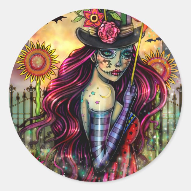 Adesivo Sugar Skull Girl Fantasy Halloween Art (Frente)