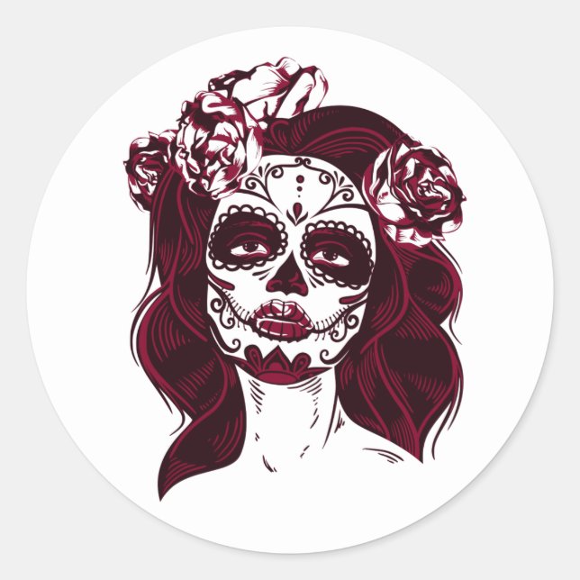 Adesivo Sugar Skull Sticker Girl White Day of the Dead (Frente)