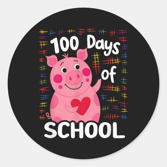 Adesivo Suíno Rosa Bonito Com Coração 100 Dias De Escola 1 (Frente)
