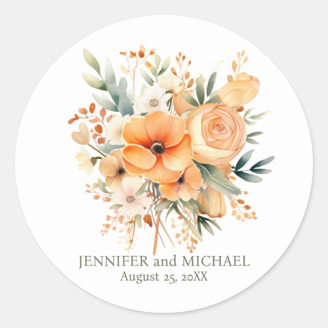 Adesivo Summer Peach e Green Floral Weding (Frente)