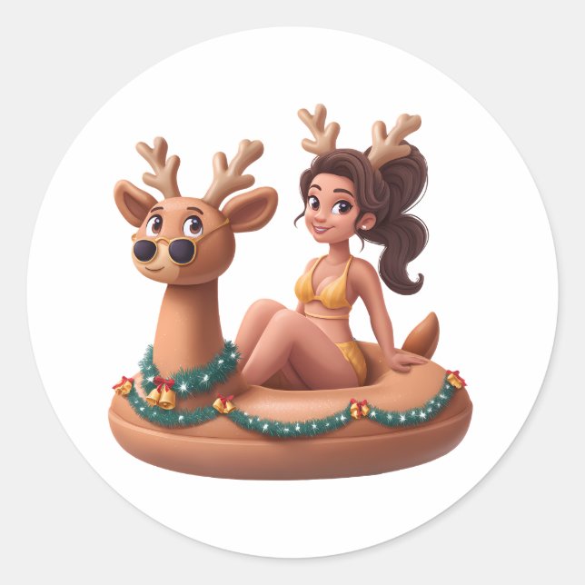 Adesivo Summer Reindeer Holiday Fun Pool Party Design (Frente)