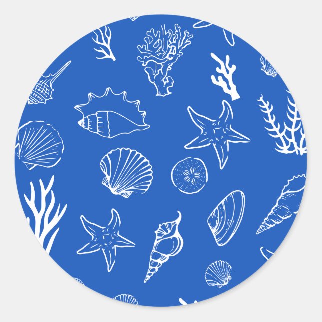 Adesivo Summer Seashells Frame Beach Wedding Blue (Frente)