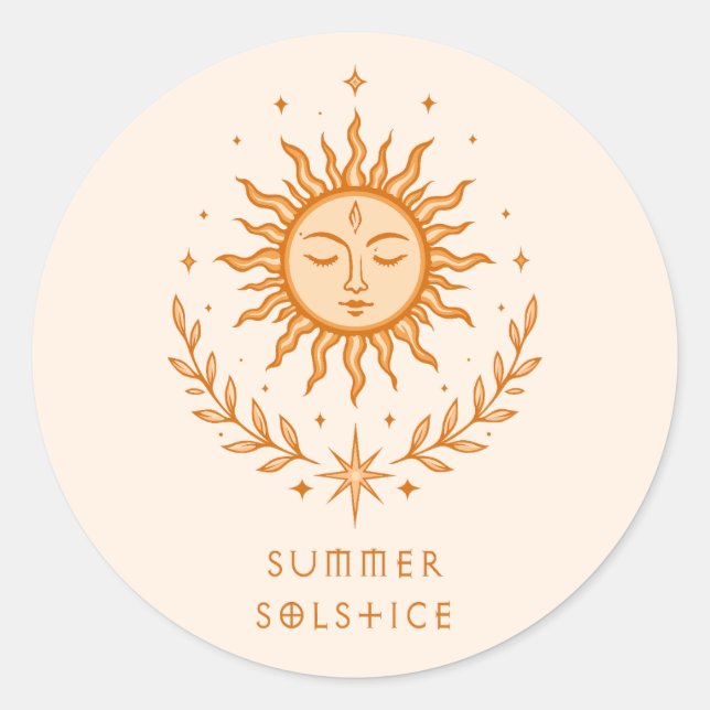 Adesivo Summer Solstice Celestial Sun Face Botanical Art (Frente)