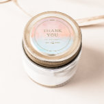 Adesivo Summer Sunset Watercolor Obrigado A Favor Do Casam<br><div class="desc">Este verão, obrigado de cor d'água do pôr do sol... seu favor de casamento é perfeito para seu casamento de boho da praia tropical. Concebido com coral de pêssego, minimalista, cor de pêssego laranja e cor de água azul empoeirada, acompanhado de uma simples tipografia de ouro arenoso-rústico. Tem certeza que...</div>