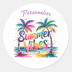 Adesivo Summer Vibes Palmeiras Coloridas Personalizam Ocea