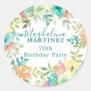 Adesivo Summer Watercolor Floral Custom 70 Birthday