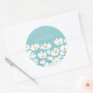 Adesivo Summer White Cosmos Flowers Nome Personalizado